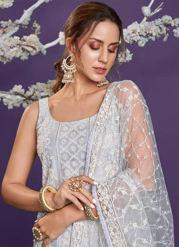 Soft Net Lakhnavi Embroidery Work Stylish Pant Suits